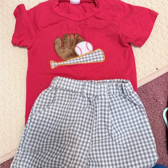 Other - Kids Red Baseball Applique Matching Set